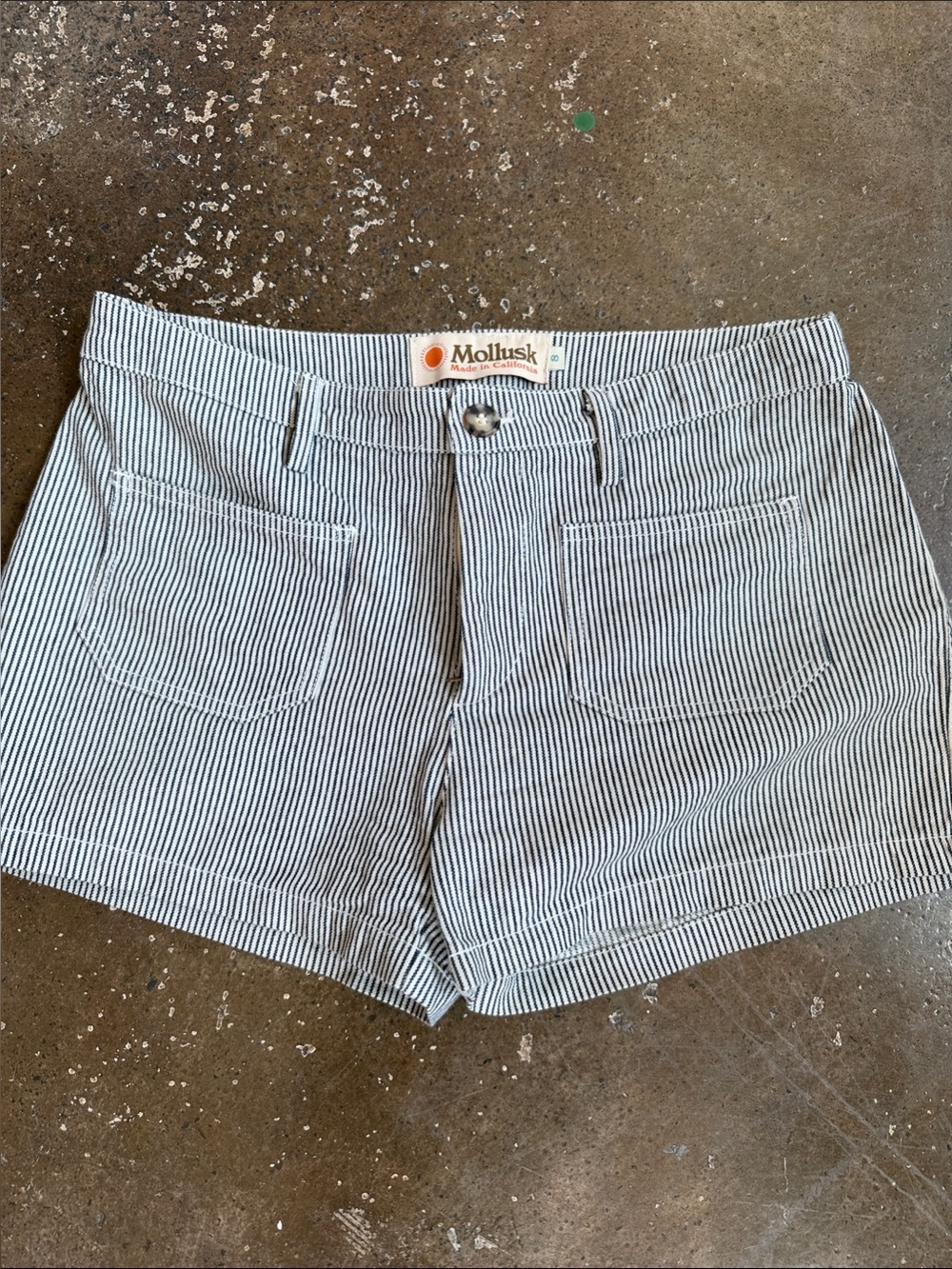 Mollusk High-Waist Stripe Shorts — Navy/White